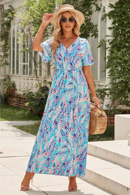 Multicolored V-Neck Maxi Dress-Teresa&#39;s Fashionista LLC