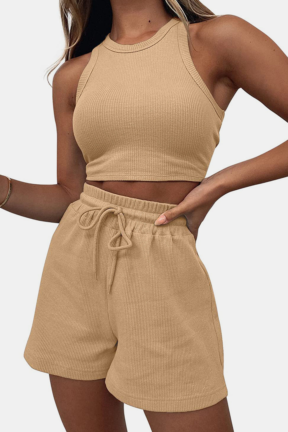 Round Neck Top and Drawstring Shorts Set-Teresa&#39;s Fashionista LLC