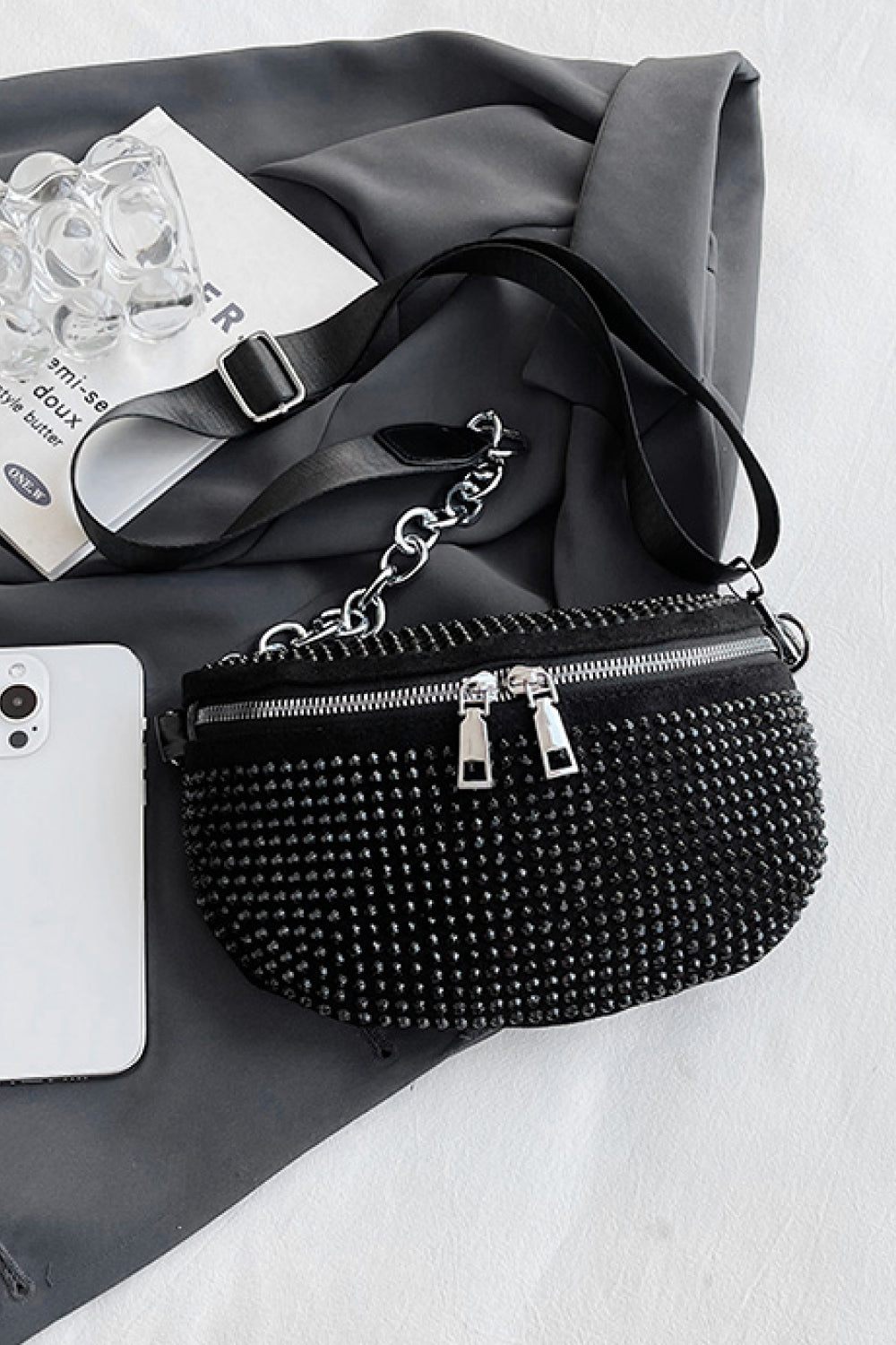 Rhinestone PU Leather Sling Bag-Teresa&#39;s Fashionista LLC