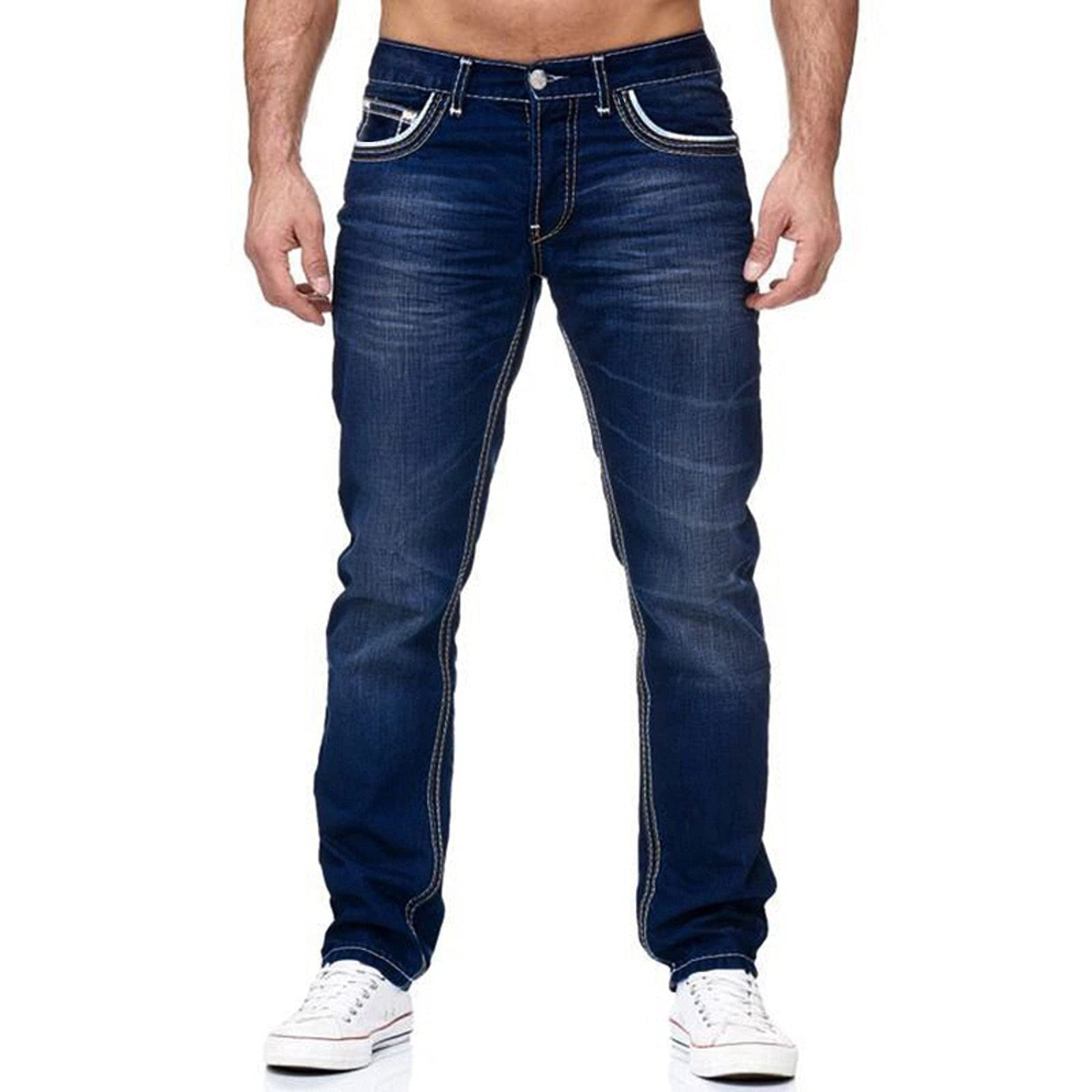 Men Jeans With Pockets Straight Pants Business Casual Daily Streetwear Trousers Men's Clothing-Teresa&#39;s Fashionista LLC