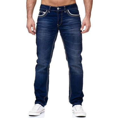 Men Jeans With Pockets Straight Pants Business Casual Daily Streetwear Trousers Men's Clothing-Teresa&#39;s Fashionista LLC