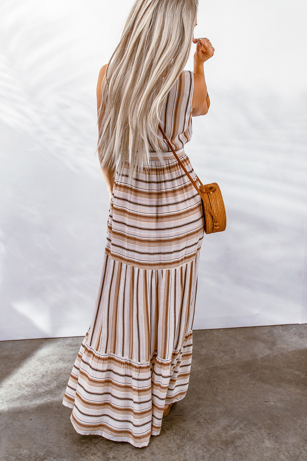 Striped Tie Waist Slit Sleeveless Dress-Teresa&#39;s Fashionista LLC