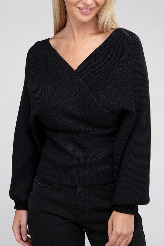 Viscose Cross Wrap Pullover Sweater-Teresa&#39;s Fashionista LLC