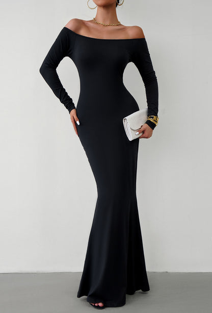 Off-Shoulder Long Sleeve Maxi Dress-Teresa&#39;s Fashionista LLC