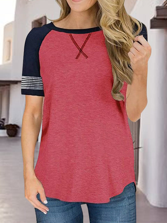 Striped Round Neck Short Sleeve T-Shirt-Teresa&#39;s Fashionista LLC