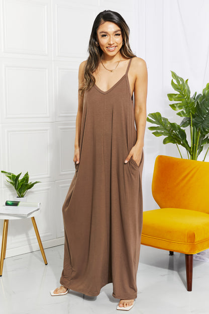 Zenana Full Size Beach Vibes Cami Maxi Dress in Mocha-Teresa&#39;s Fashionista LLC