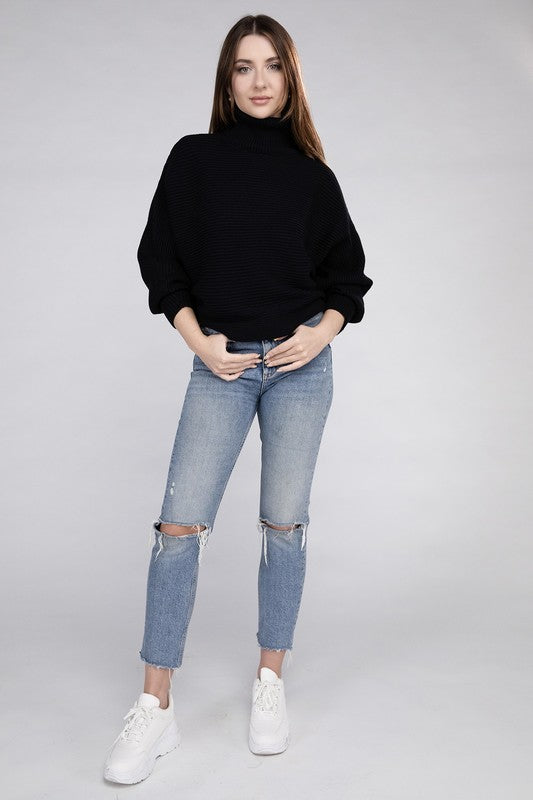 Viscose Dolman Sleeve Turtleneck Sweater-Teresa&#39;s Fashionista LLC