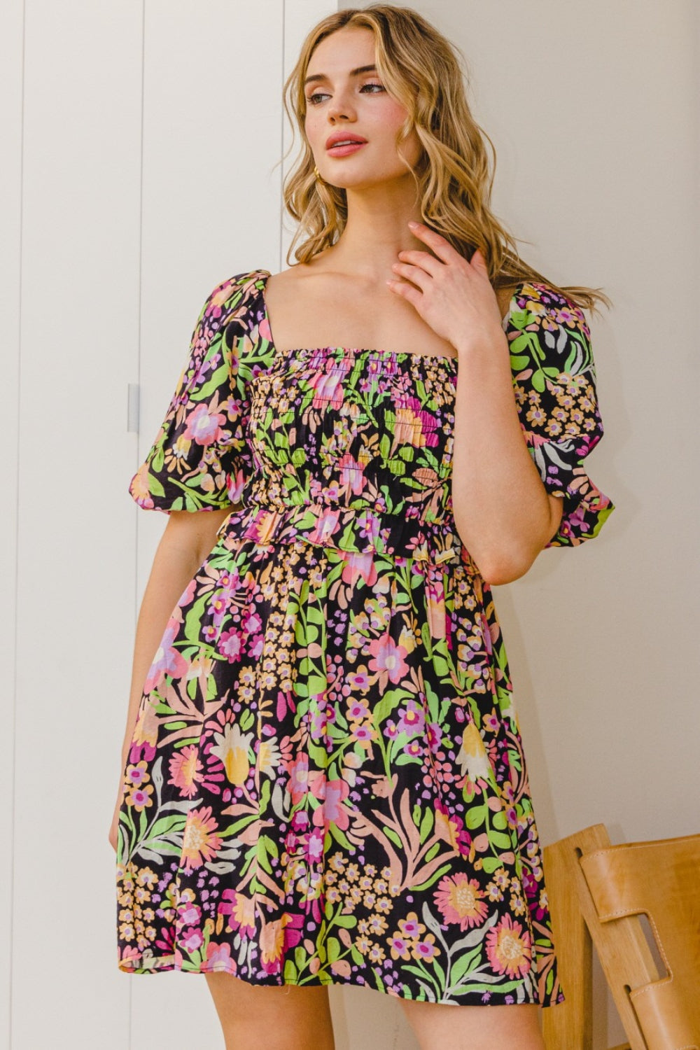 ODDI Full Size Floral Tie-Back Mini Dress-Teresa&#39;s Fashionista LLC