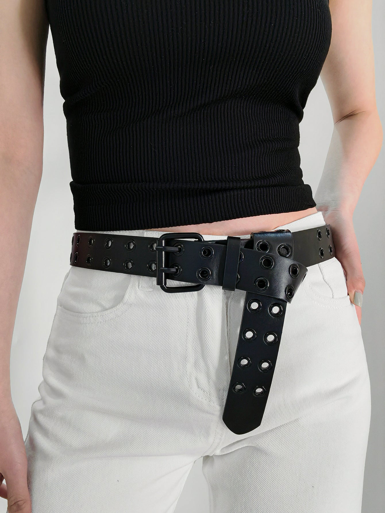 Grommet PU Leather Belt-Teresa&#39;s Fashionista LLC