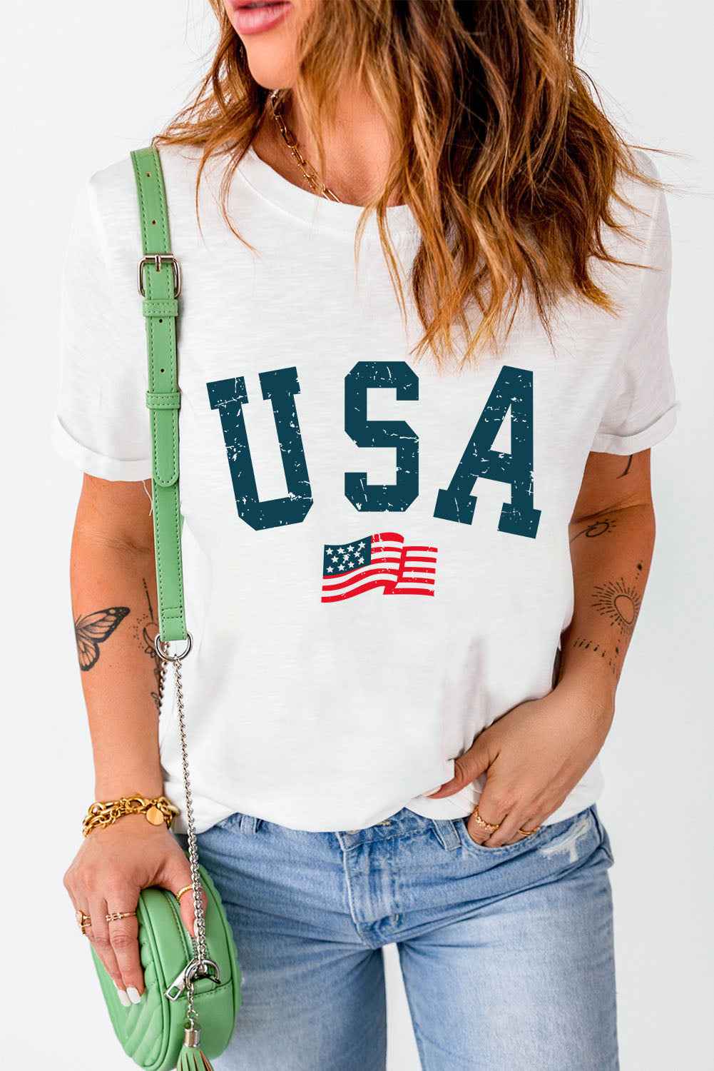 USA Round Neck Short Sleeve T-Shirt-Teresa&#39;s Fashionista LLC