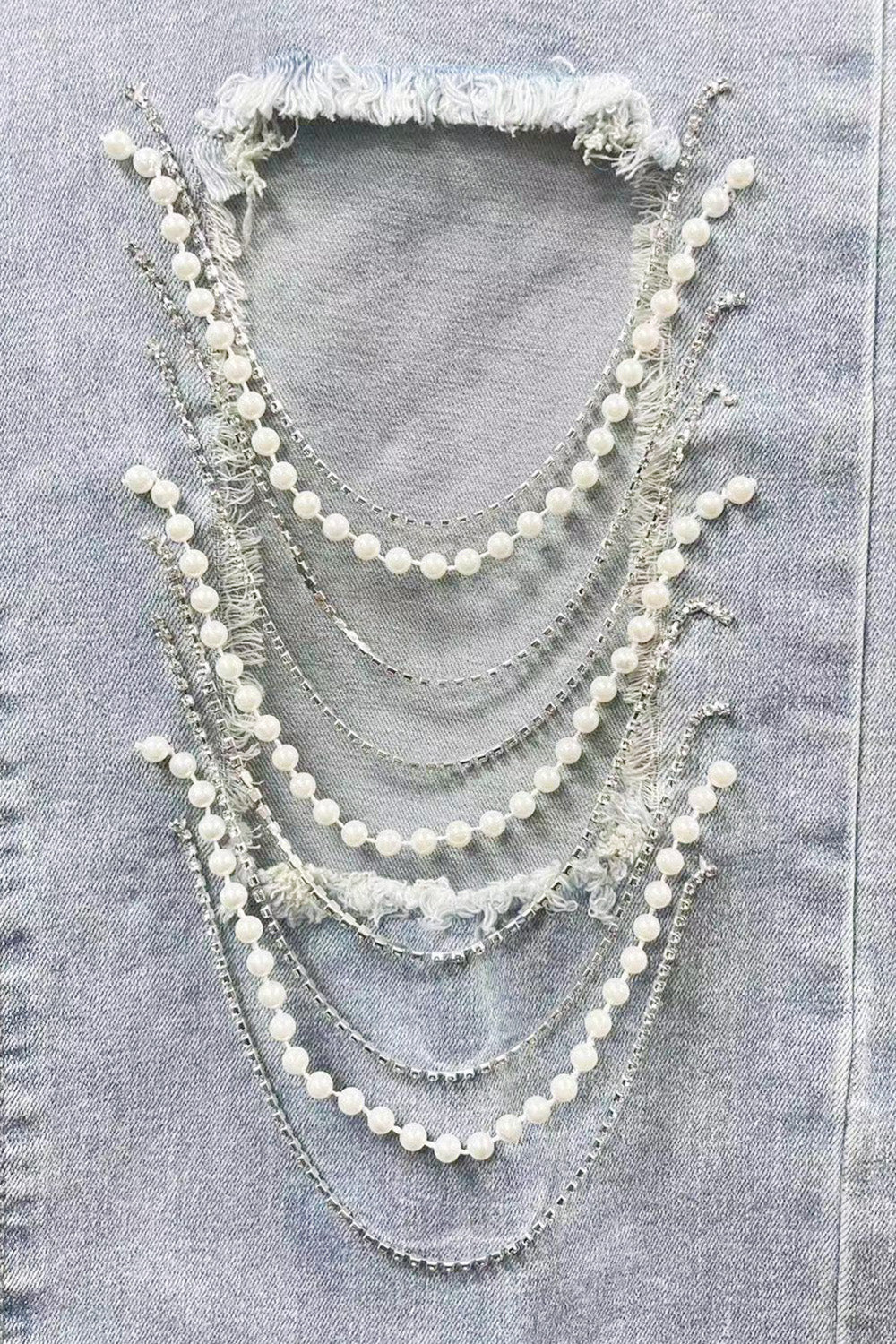 Distressed Bead Chain Straight Jeans-Teresa&#39;s Fashionista LLC