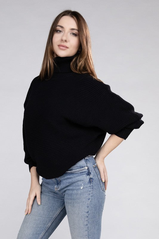 Viscose Dolman Sleeve Turtleneck Sweater-Teresa&#39;s Fashionista LLC