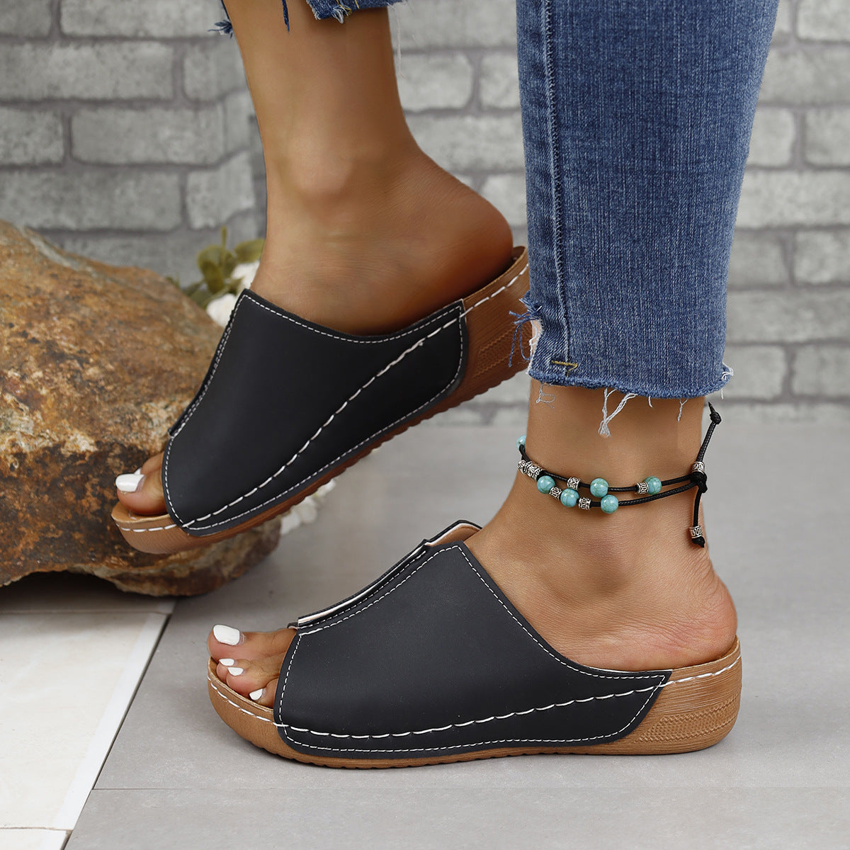 PU Leather Open Toe Sandals-Teresa&#39;s Fashionista LLC