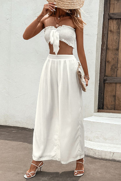 Smocked Tube Top and Wide Leg Pants Set-Teresa&#39;s Fashionista LLC