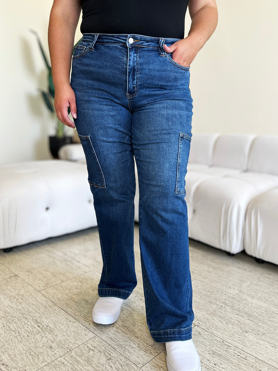 Judy Blue Full Size High Waist Straight Cargo Jeans-Teresa&#39;s Fashionista LLC