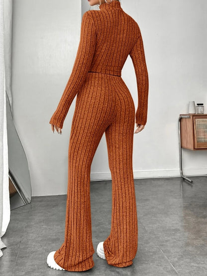 Ribbed Mock Neck Long Sleeve Top and Pants Set-Teresa&#39;s Fashionista LLC