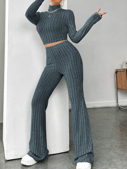 Ribbed Mock Neck Long Sleeve Top and Pants Set-Teresa&#39;s Fashionista LLC