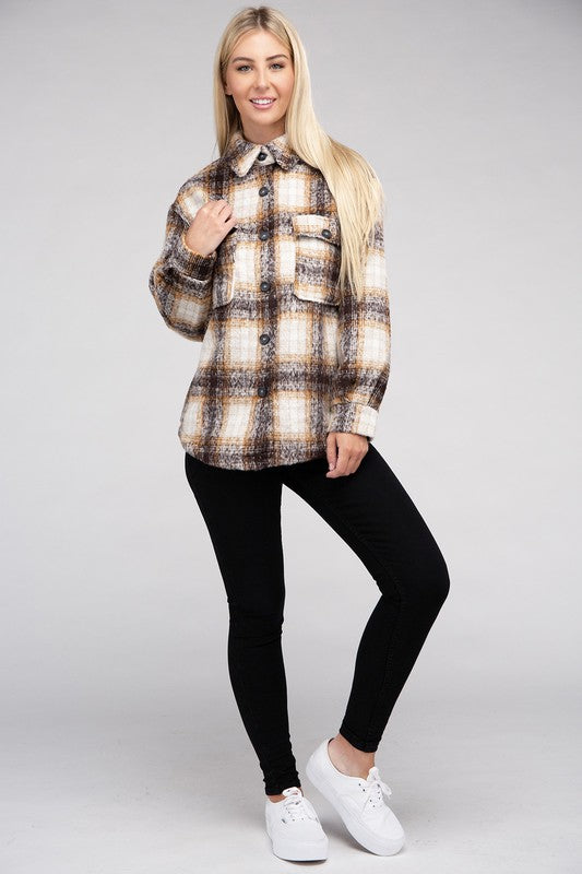 Cozy Plaid Flannel Shacket-Teresa&#39;s Fashionista LLC