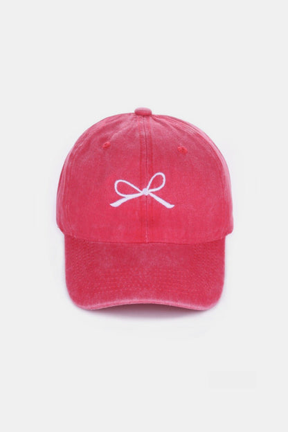 Zenana Bow Embroidered Washed Cotton Caps-Teresa&#39;s Fashionista LLC