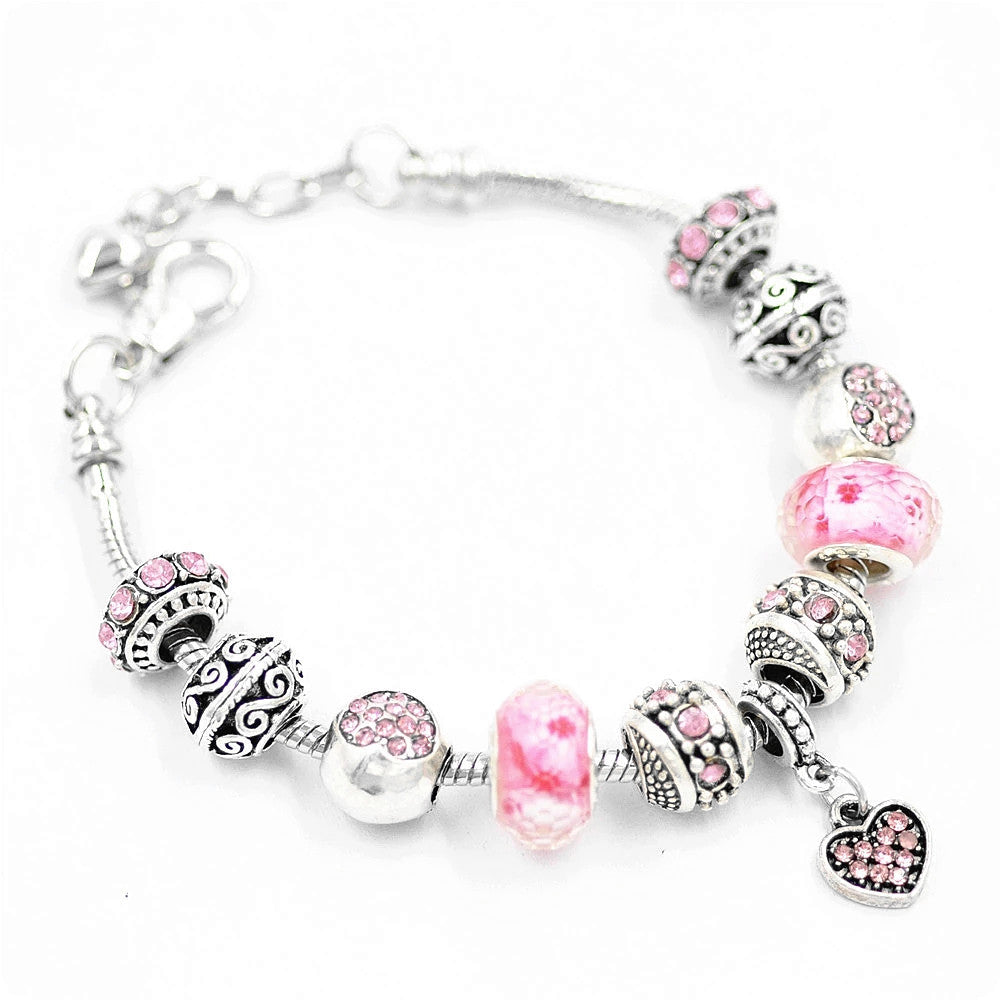 Crystal Beaded Handmade Peach Heart Beaded Bracelet-Teresa&#39;s Fashionista LLC