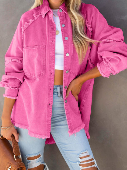 Button Down Raw Hem Denim Jacket-Teresa&#39;s Fashionista LLC