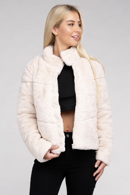 Fluffy Zip-Up Sweater Jacket-Teresa&#39;s Fashionista LLC