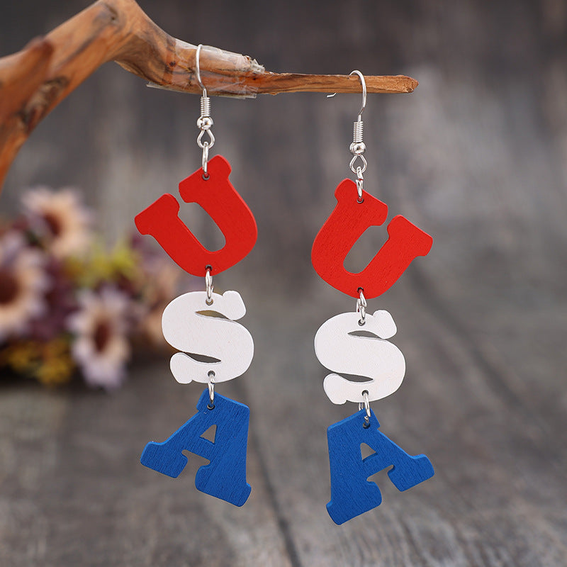 USA Wooden Letter Dangle Earrings-Teresa&#39;s Fashionista LLC