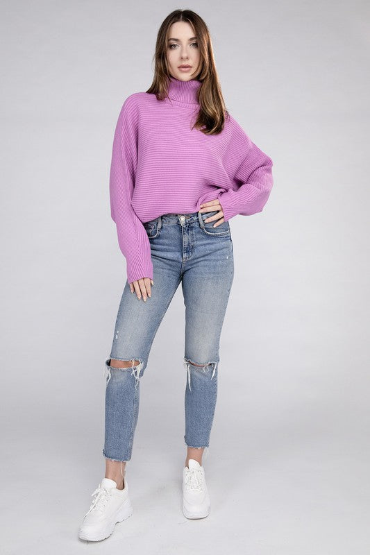 Viscose Dolman Sleeve Turtleneck Sweater-Teresa&#39;s Fashionista LLC