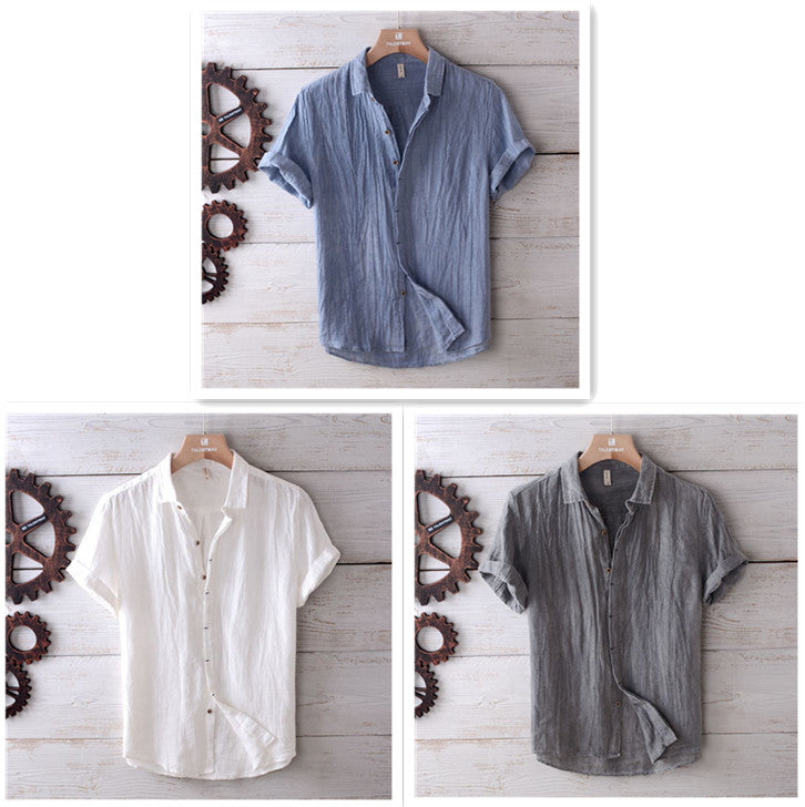 Men's Fashion Solid Color Retro Distressed Linen Shirt-Teresa&#39;s Fashionista LLC