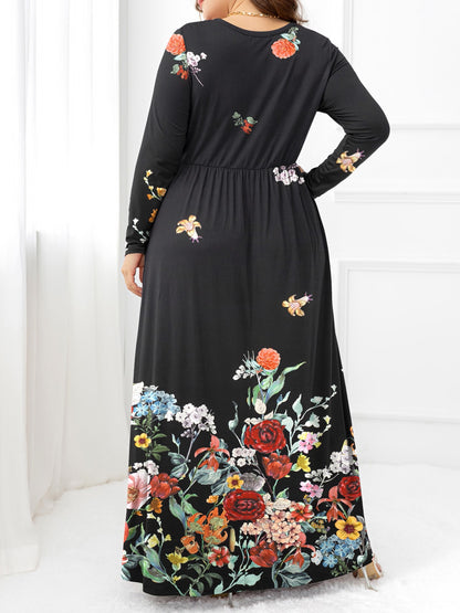 Plus Size Round Neck Maxi Dress with Pockets-Teresa&#39;s Fashionista LLC