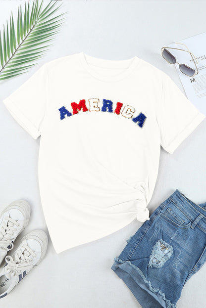 AMERICA Round Neck Short Sleeve T-Shirt-Teresa&#39;s Fashionista LLC