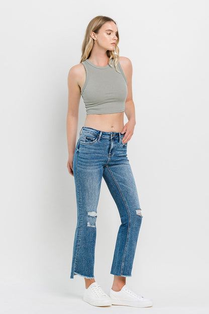 Vervet by Flying Monkey Full Size Mid Rise Distressed Cropped Flare Jeans-Teresa&#39;s Fashionista LLC