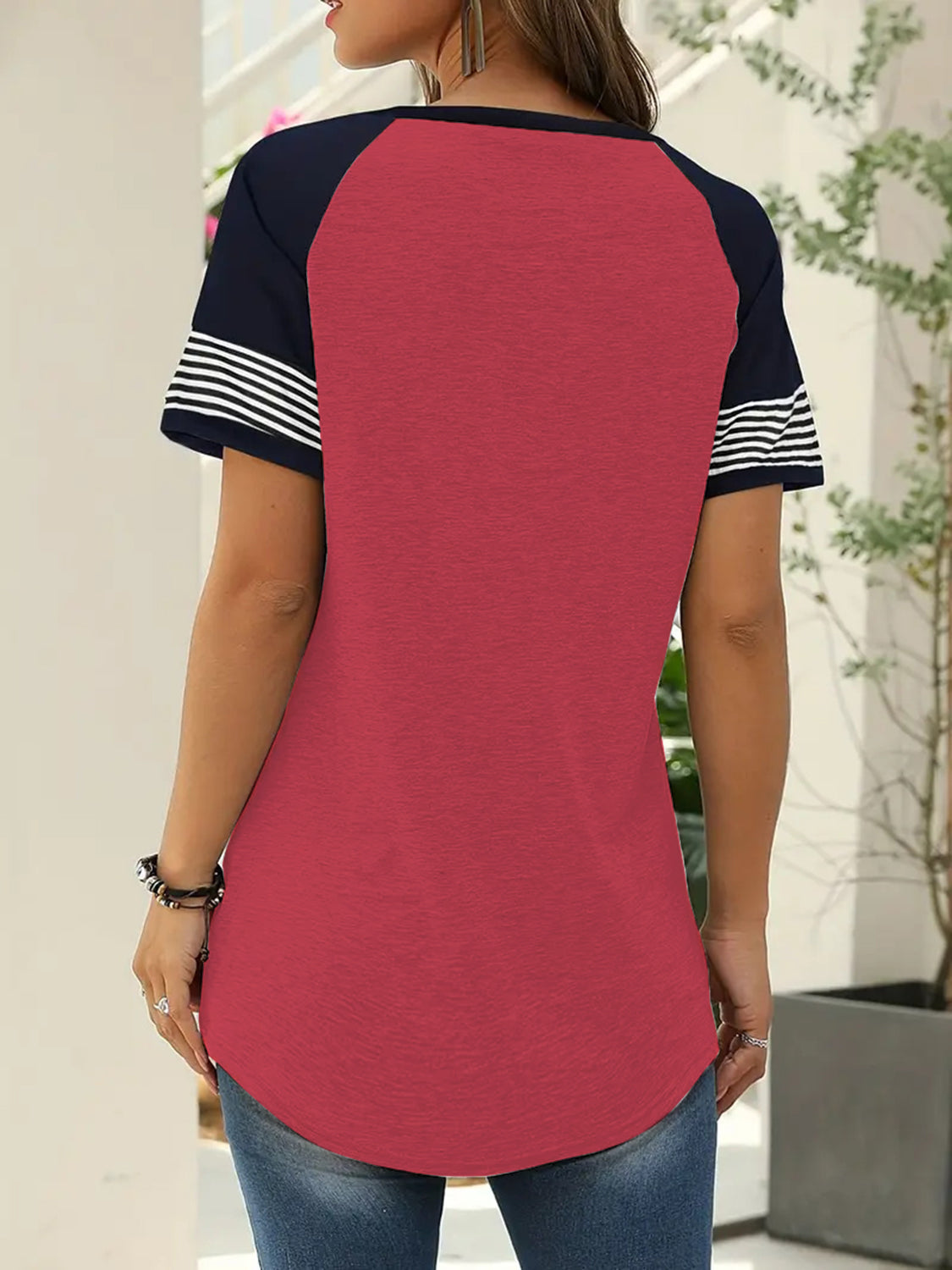 Striped Round Neck Short Sleeve T-Shirt-Teresa&#39;s Fashionista LLC