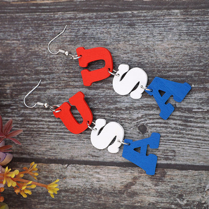 USA Wooden Letter Dangle Earrings-Teresa&#39;s Fashionista LLC