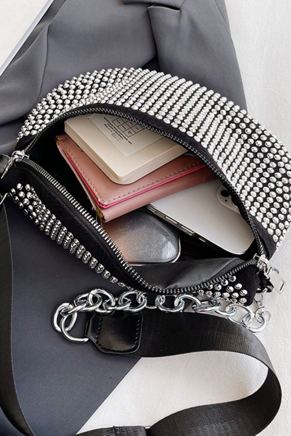 Rhinestone PU Leather Sling Bag-Teresa&#39;s Fashionista LLC