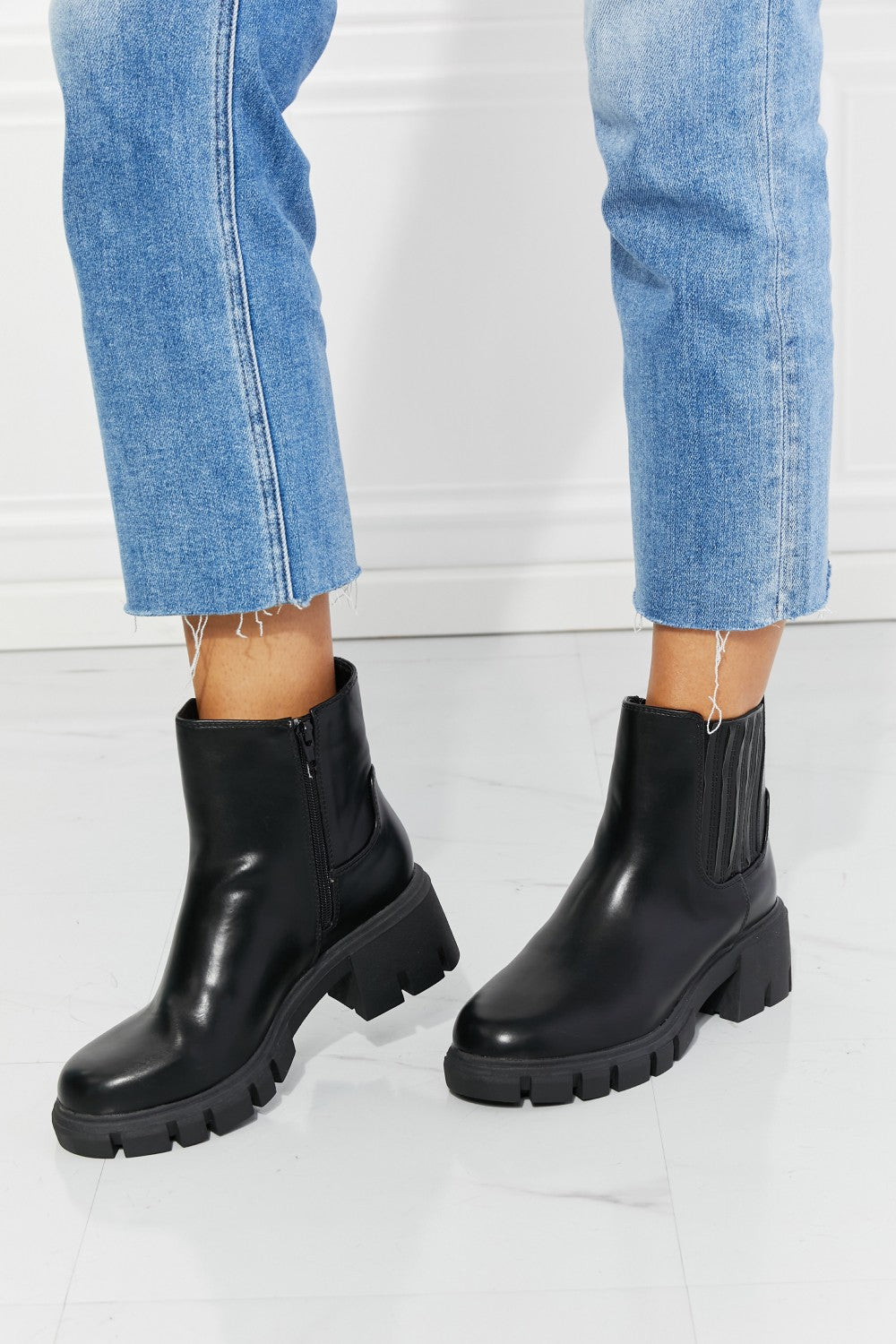 MMShoes What It Takes Lug Sole Chelsea Boots in Black-Teresa&#39;s Fashionista LLC