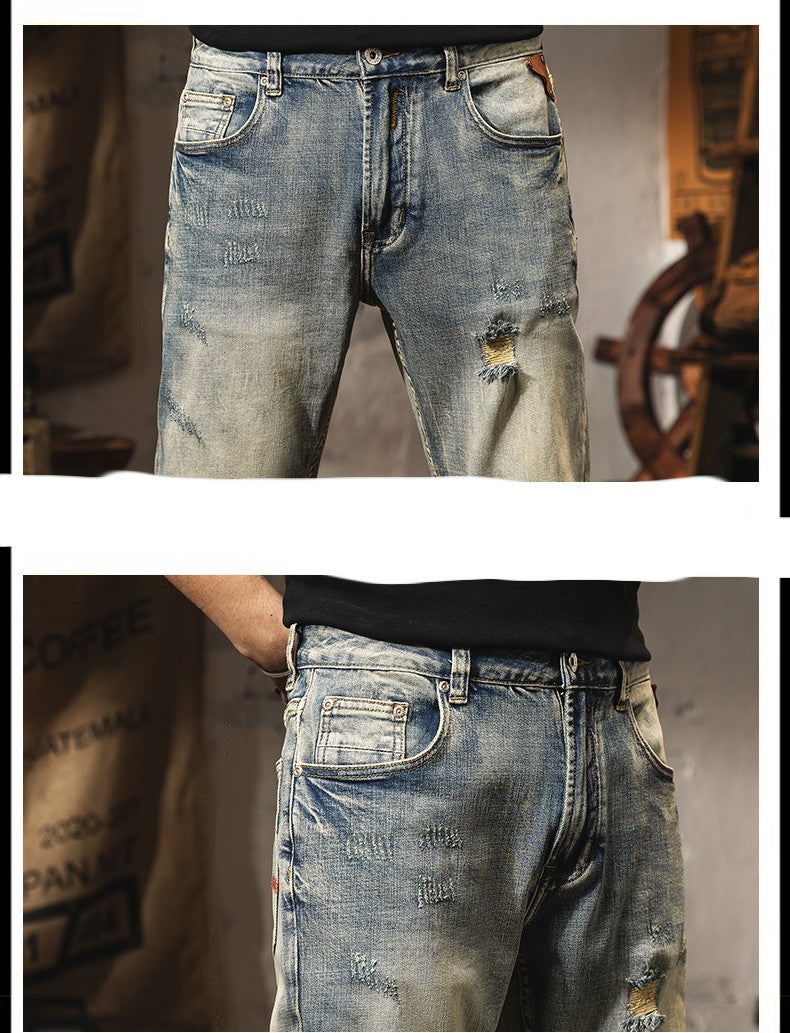 Vintage Distressed Jeans For Men's Slim Fit-Teresa&#39;s Fashionista LLC