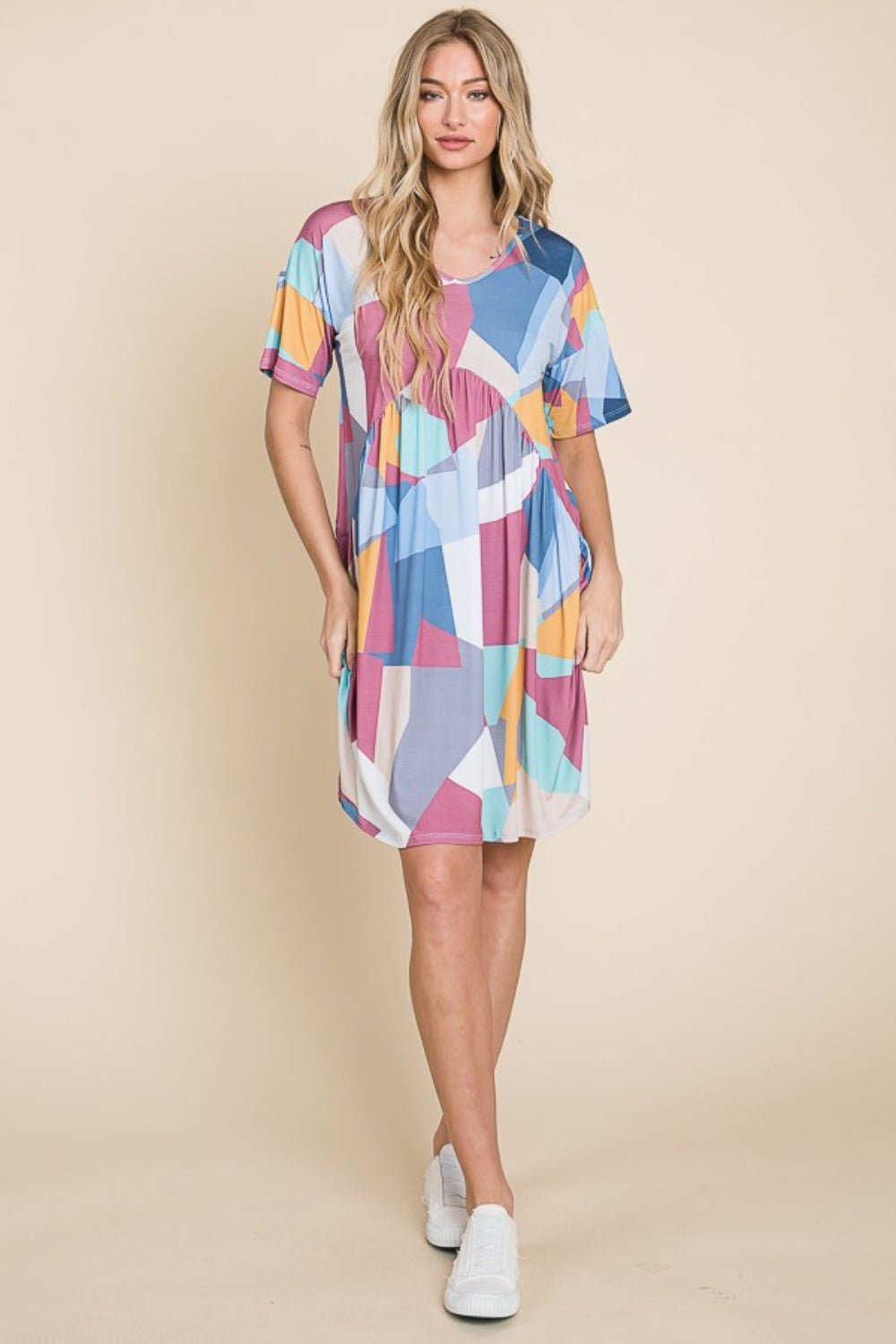 BOMBOM Ruched Color Block Short Sleeve Dress-Teresa&#39;s Fashionista LLC