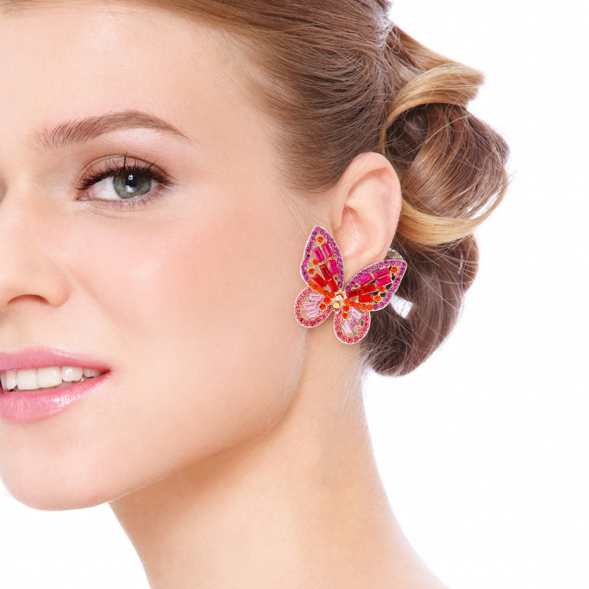 Alloy Inlaid Rhinestone Butterfly Earrings-Teresa&#39;s Fashionista LLC