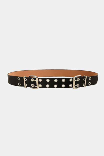 PU Leather Two Row Eyelet Belt-Teresa&#39;s Fashionista LLC