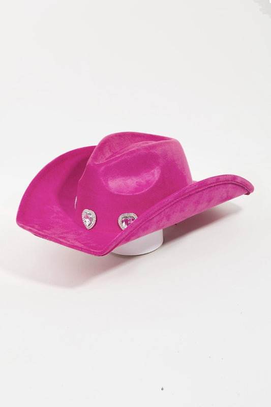 Fame Rhinestone Pave Heart Cowboy Hat-Teresa&#39;s Fashionista LLC