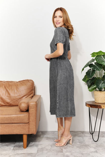 And The Why Full Size Washed Chambray Midi Dress-Teresa&#39;s Fashionista LLC