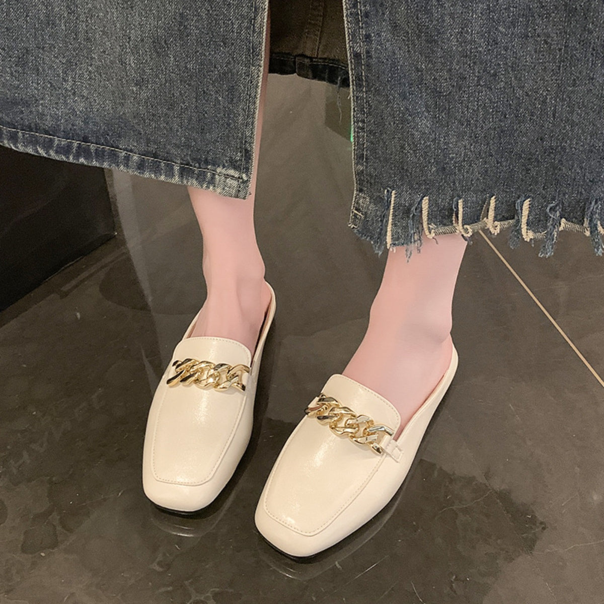 PU Leather Square Toe Flat Loafers-Teresa&#39;s Fashionista LLC