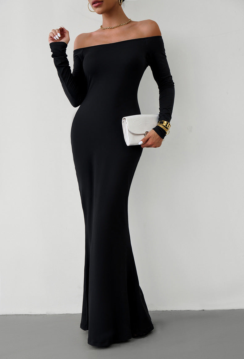 Off-Shoulder Long Sleeve Maxi Dress-Teresa&#39;s Fashionista LLC