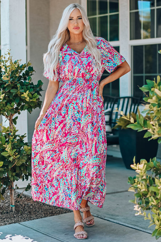 Multicolored V-Neck Maxi Dress-Teresa&#39;s Fashionista LLC