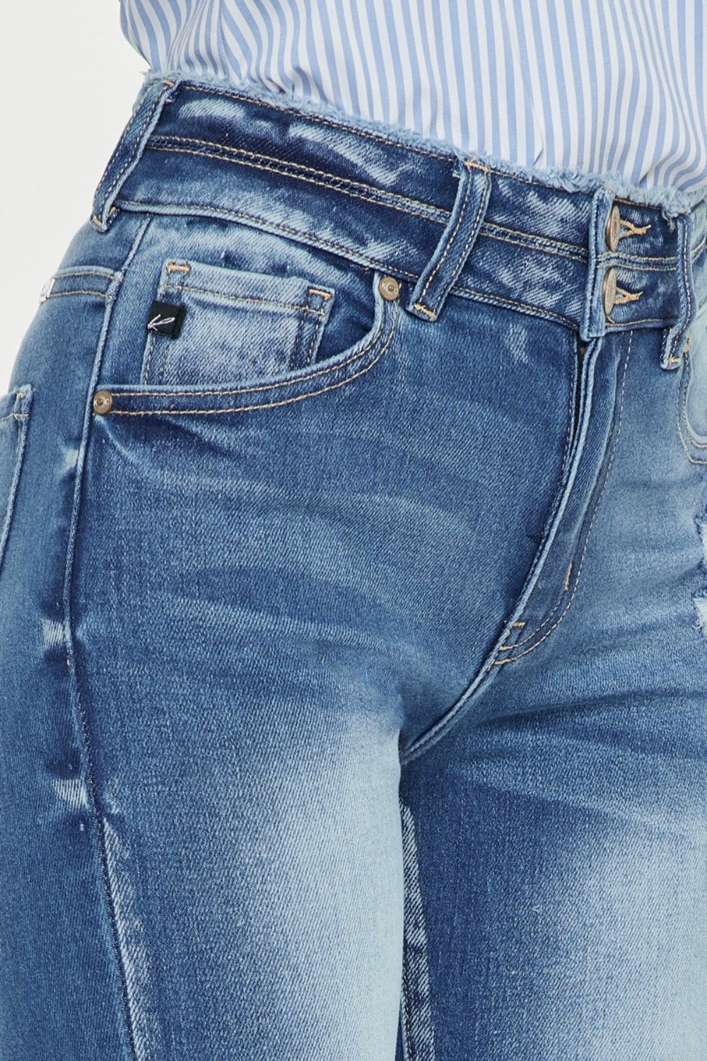 Kancan Distressed Raw Hem High Waist Jeans-Teresa&#39;s Fashionista LLC