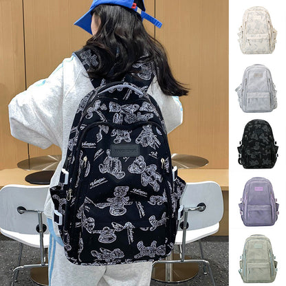 Cute Bears Print Backpack Fashion Versatile Large Capacity Travel Bags Women Junior High School Students Schoolbag Girls Campus Bag-Teresa&#39;s Fashionista LLC