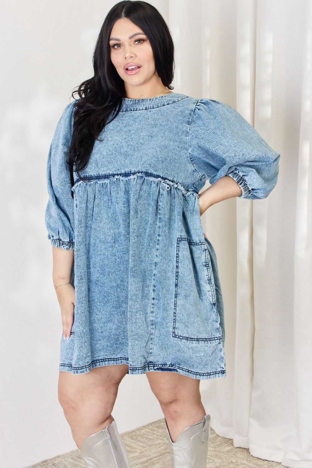 HEYSON Full Size Oversized Denim Babydoll Dress-Teresa&#39;s Fashionista LLC