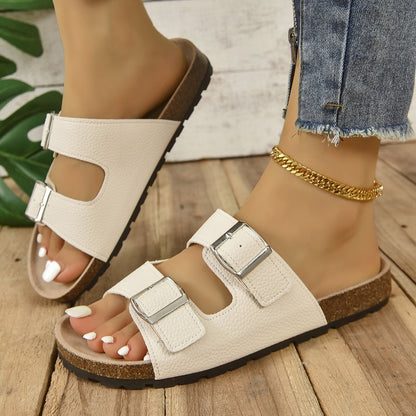 Open Toe Double Buckle Sandals-Teresa&#39;s Fashionista LLC