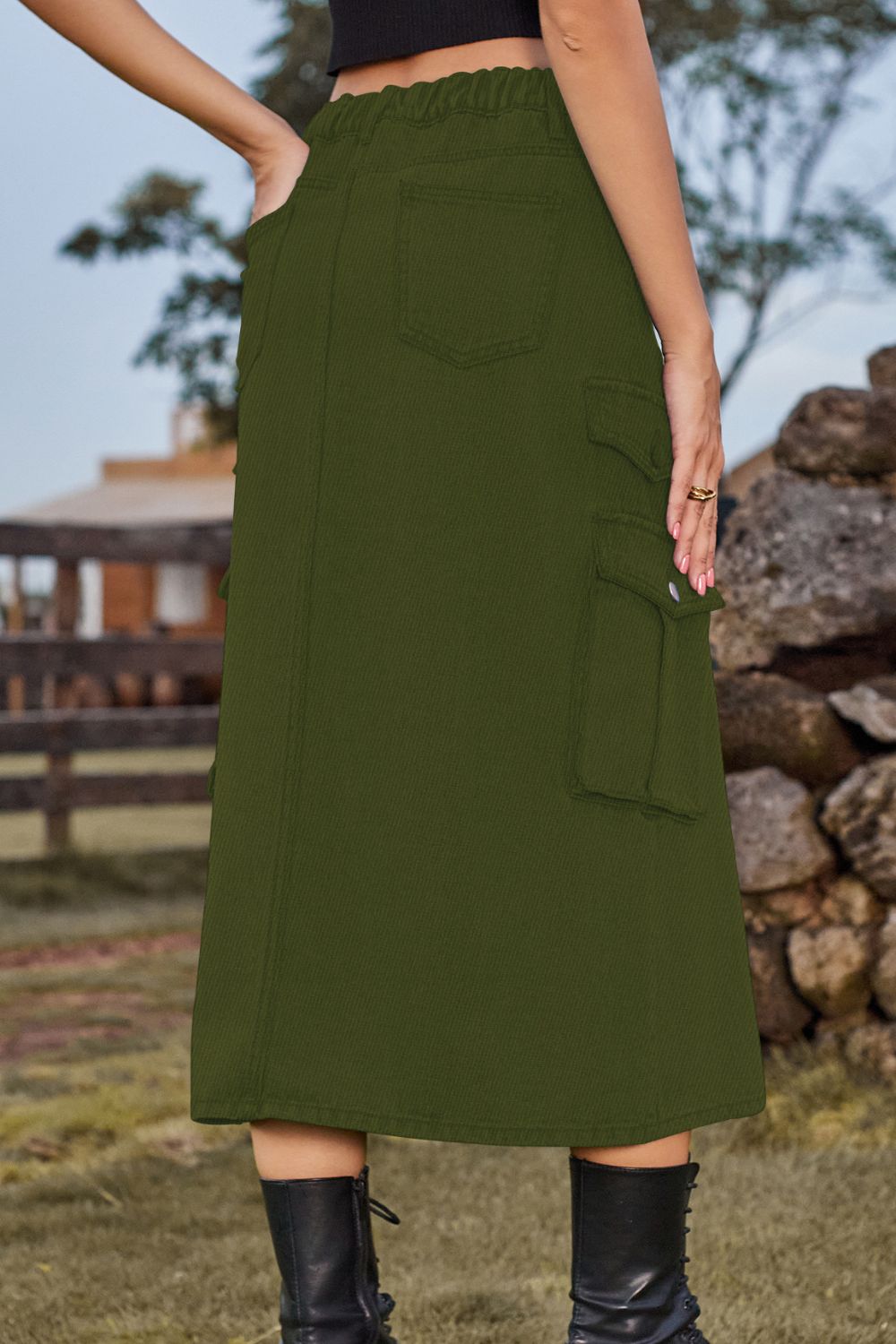 Slit Front Midi Denim Skirt with Pockets-Teresa&#39;s Fashionista LLC